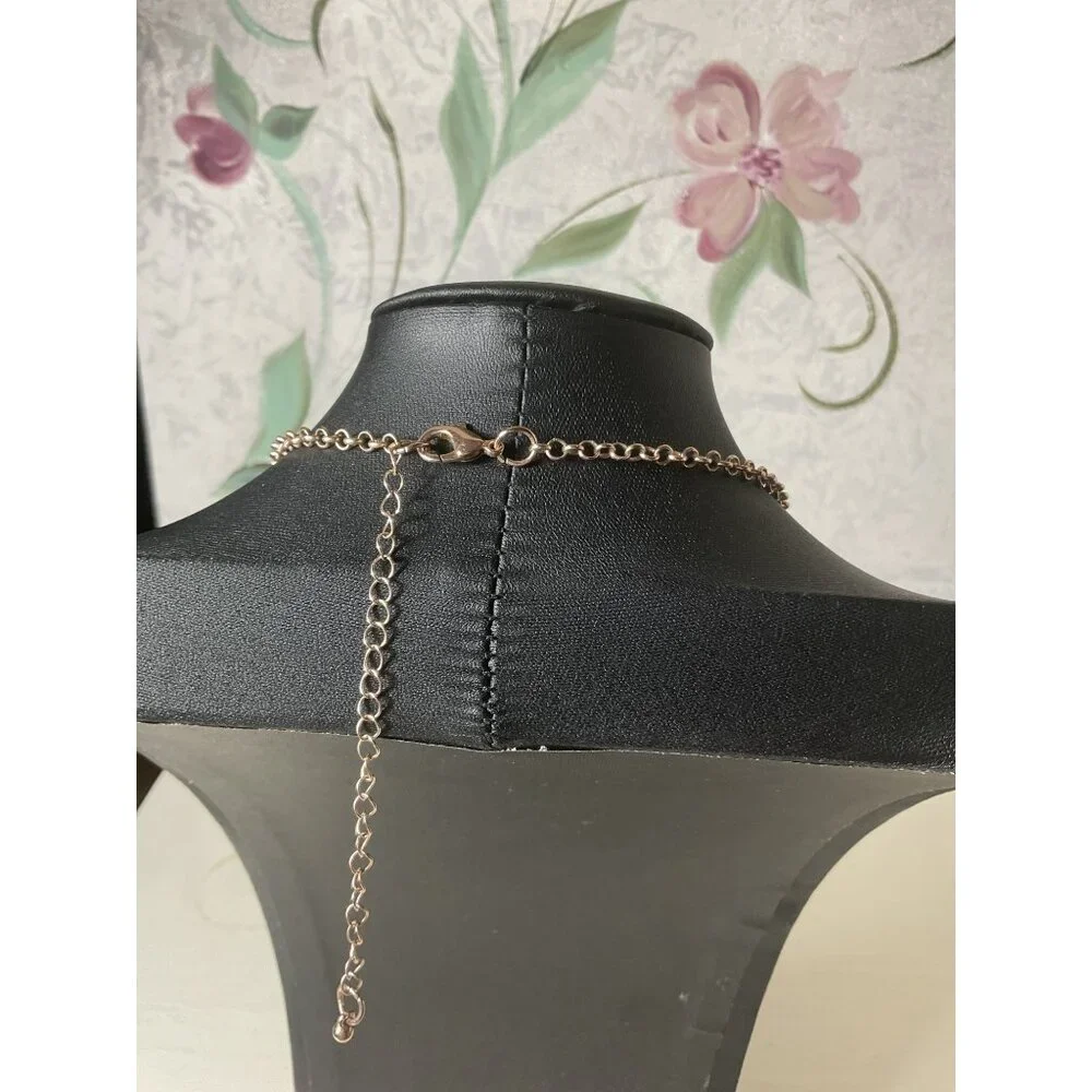 Hammered Rose Gold Tone Statement Necklace With Adjustable Chain & Lobster Clasp